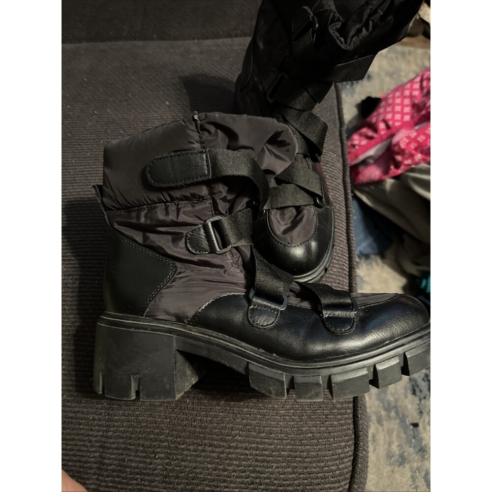 Mix No. 6 Black Block Heel Ankle Biker Boots Size 8 Buckle